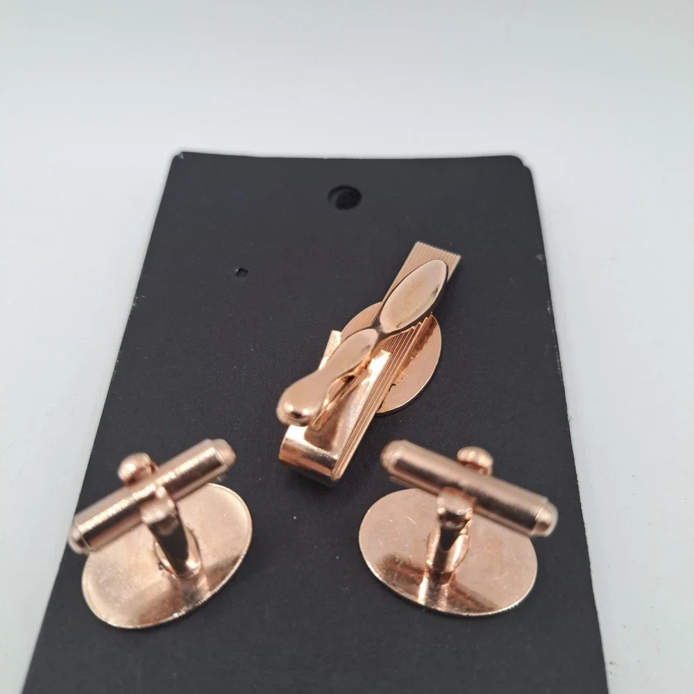 Vintage Monogram 'F' Rose Gold Tone Cufflinks & Tie Clip Set 1.25 Inch
